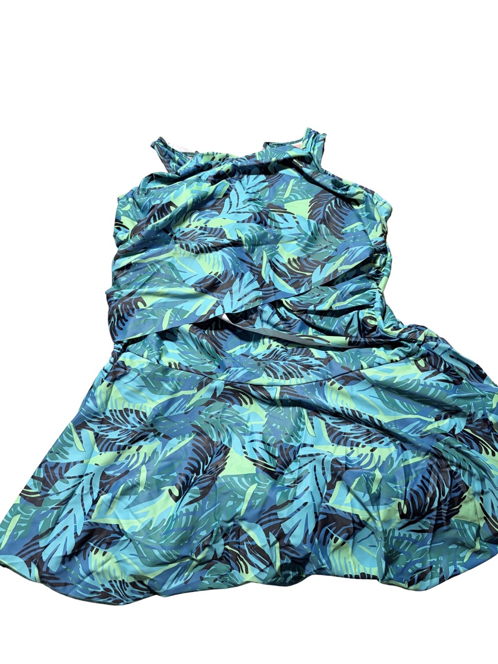 New 4XL Amazon Women Swim dress with Shorts in Teal, Navy and Lime Leaf Print